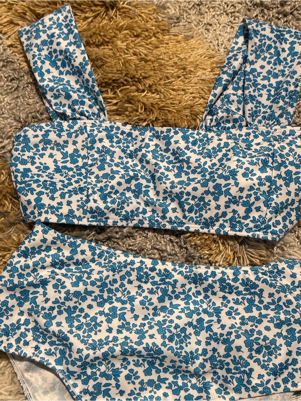 Small Blue Floral Two-Piece Bikini Set / swimsuit / bathing suit S - Picture 2 of 7